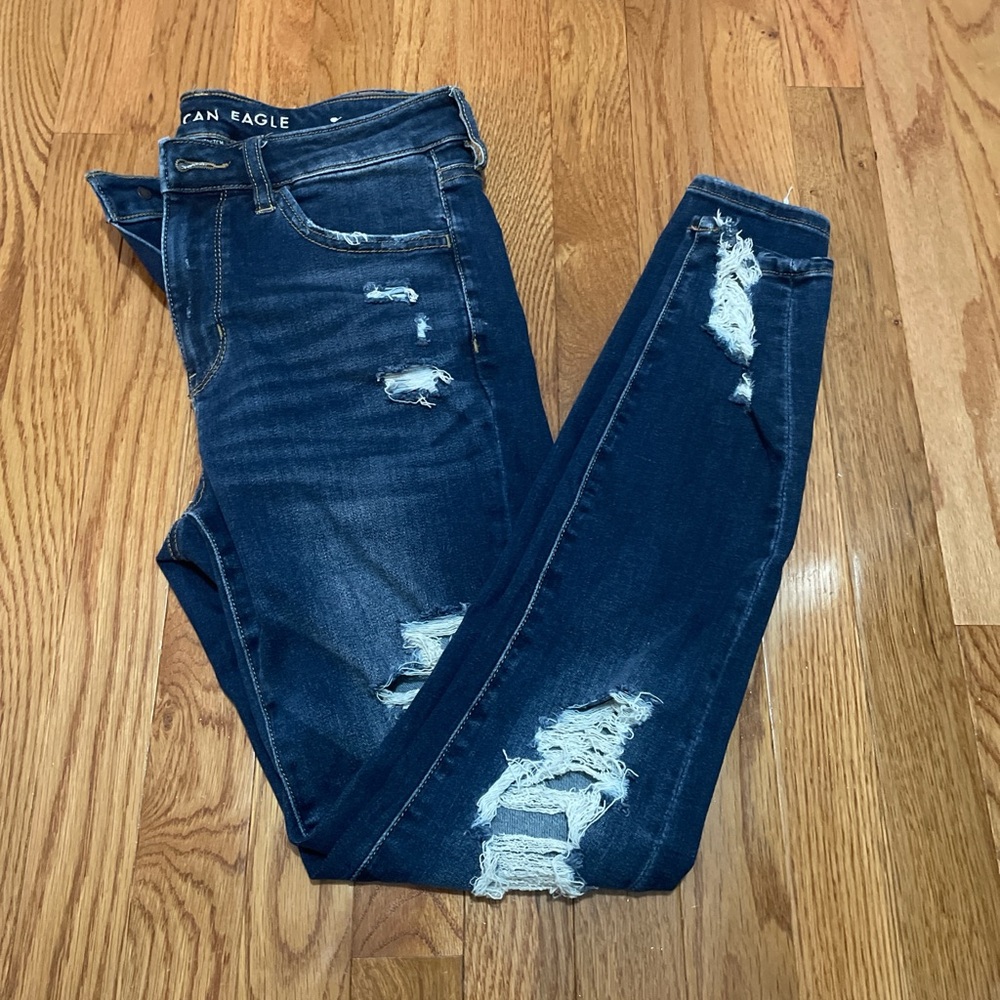 American Eagle Outfitters Women's Ripped Dark Blue Skinny Jeans